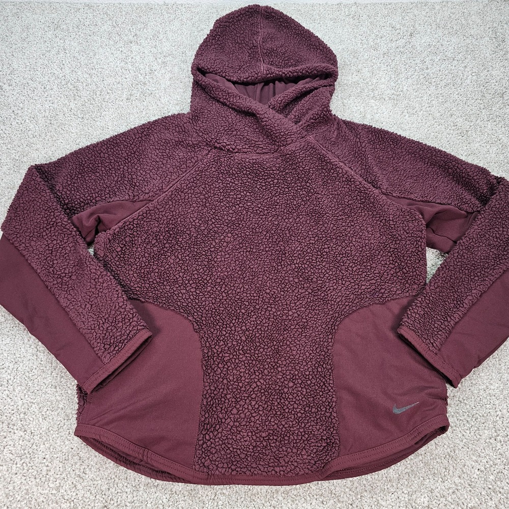 Nike Sherpa Fleece Hoodie‎ Pullover Burgundy Athletic Activewear Womens Sz Small